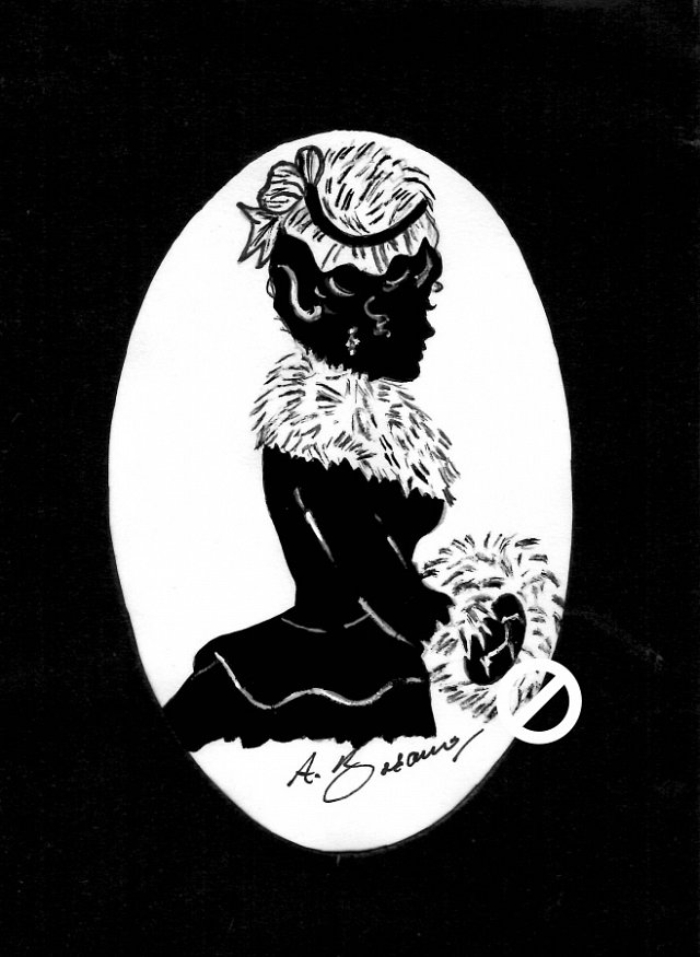 Edwardian lady with fur hand warmer (B & W) #1 Pencil Portrait
